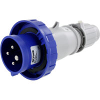 Pin and Sleeve Plug - 20A. 3PH-250V, 9H, 3-Pole 4-Wire Grounding, Watertight (IP67), Blue