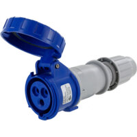 Pin and Sleeve Connector - 20A, 250V, 4H, 2-Pole 3-Wire Grounding, Watertight (IP67), Blue