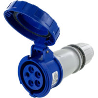 Pin and Sleeve Connector - 20A, 3PH-Y-120-208V, 9H, 4-Pole 5-Wire Grounding,Watertight (IP67), Blue
