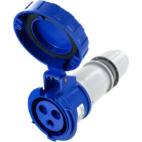 Pin and Sleeve Connector - 30A, 250V, 4H, 2-Pole 3-Wire Grounding, Watertight (IP67), Blue