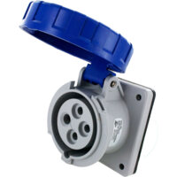 Pin and Sleeve Receptacle - 20A, 3PH-250V, 9H, 3-Pole 4-Wire Grounding, Watertight (IP67), Blue