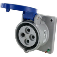 Pin and Sleeve Receptacle - 20A, 3PH-250V, 9H, 3-Pole 4-Wire Grounding, Splashproof (IP44), Blue