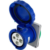 Pin and Sleeve Receptacle - 100A, 3PH-250V, 9H, 3-Pole 4-Wire Grounding, Watertight (IP67), Blue