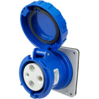 Pin and Sleeve Receptacle - 60A, 250DC, 3H, 2-Pole 3-Wire Grounding, Watertight (IP67), Blue