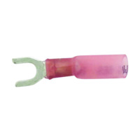 22-18GA (Red) 'Crimp & Shrink' Fork Terminals, #8 Stud (25pcs/pk) - CUL Approved