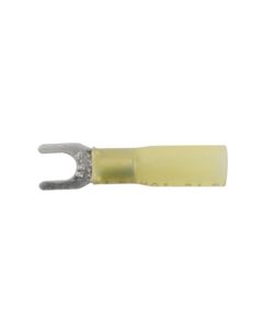 12-10GA (Yellow) 'Crimp & Shrink' Fork Terminals; #10 Stud (10pcs/pk) - Automotive Grade