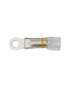 12-10GA (Yellow Stripe) 'Crimp & Shrink' Ring Terminals; #8 Stud (25pcs/pk) - See-Thru Series