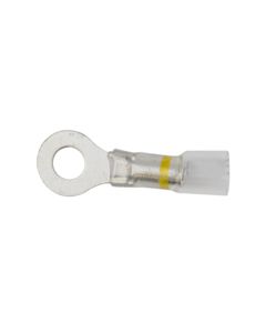 12-10GA (Yellow Stripe) 'Crimp & Shrink' Ring Terminals; 1/4" Stud (25pcs/pk) - See-Thru Series
