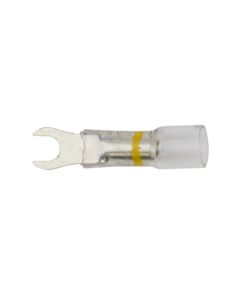 12-10GA (Yellow Stripe) 'Crimp & Shrink' Fork Terminals; #10 Stud (25pcs/pk) - See-Thru Series