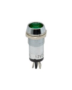 Green Indicator/Pilot Light. For 12-24VDC Applications. Aluminum Housing, Fits Panels 5.1mm to 7.6mm Thick