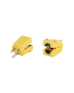 Industrial-Grade Male Plug. Conforms to NEMA 5-15P, Yellow 'Hippo-Hinge'