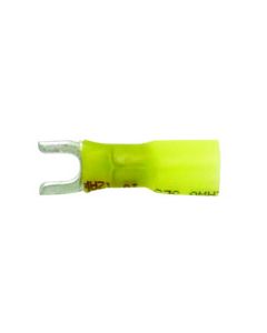 12-10GA (Yellow) 'Crimp & Shrink' Fork Terminals, #8 Stud (500pcs/pk) - CUL Approved