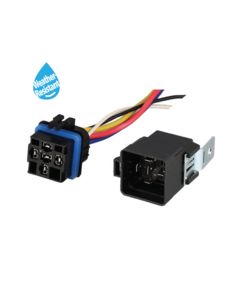 5-Terminal Weather-Resistant Relay & Pigtail Combination Pack; (24VDC), Form 'C' (SPDT) w/Mounting Bracket 40A|30A Resistor Suppressor